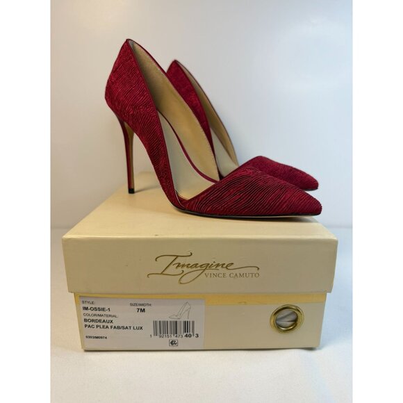 Imagine Vince Camuto Ossie Women Size 7 Slate Red Wine Pleated Fabric Stiletto - Picture 14 of 14